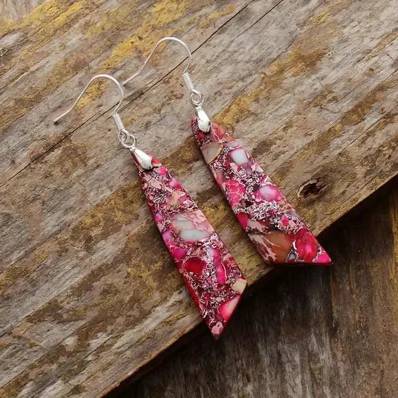 Premium Bohemian Natural Stone Drop Earrings - Geometric Pendant Jewelry