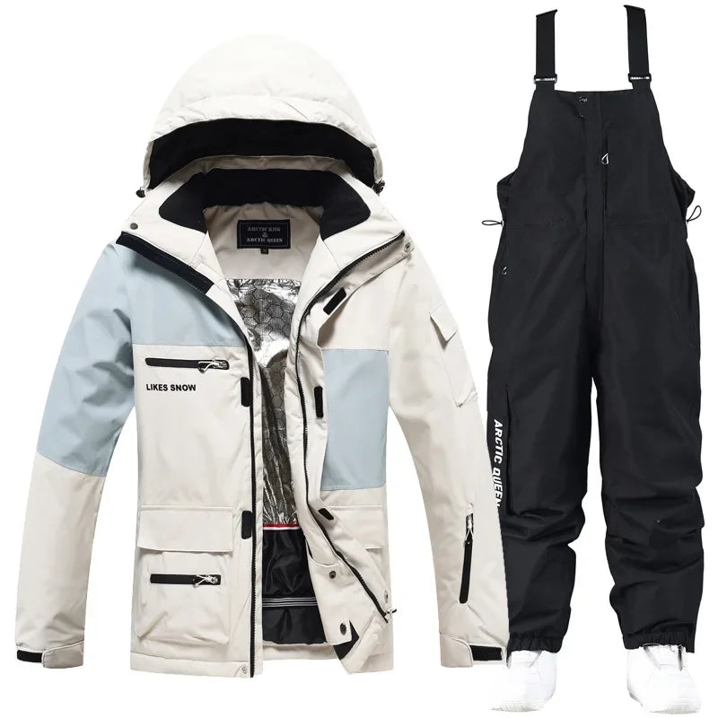 2024 New Winter Outdoor Windproof Waterproof Ski Jacket Strap Pants Men Women Super Warm Ski Suit Snowboarding Set Snow Clothes