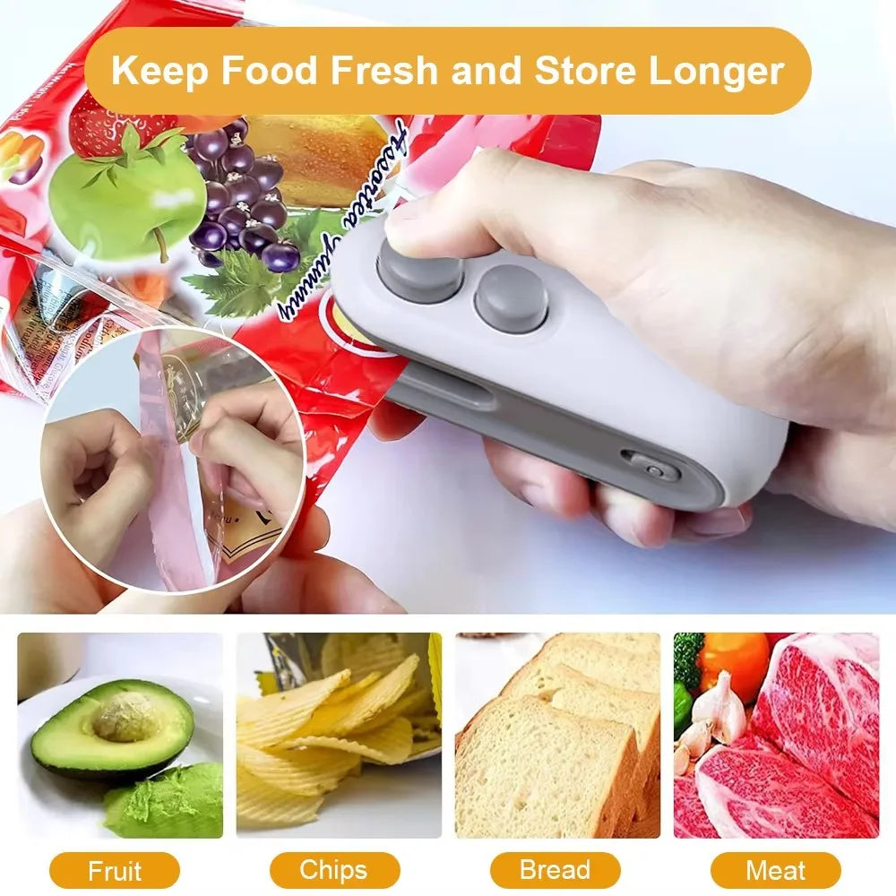 2-in-1 Rechargeable Mini Heat Sealer - Portable Bag Sealing Machine for Food Storage