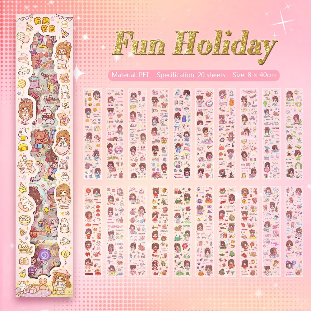 20PCS Kawaii Cartoon girl Decals Gift Students Cartoon Stationery PET Diary Stickers Notebook Cute Girls