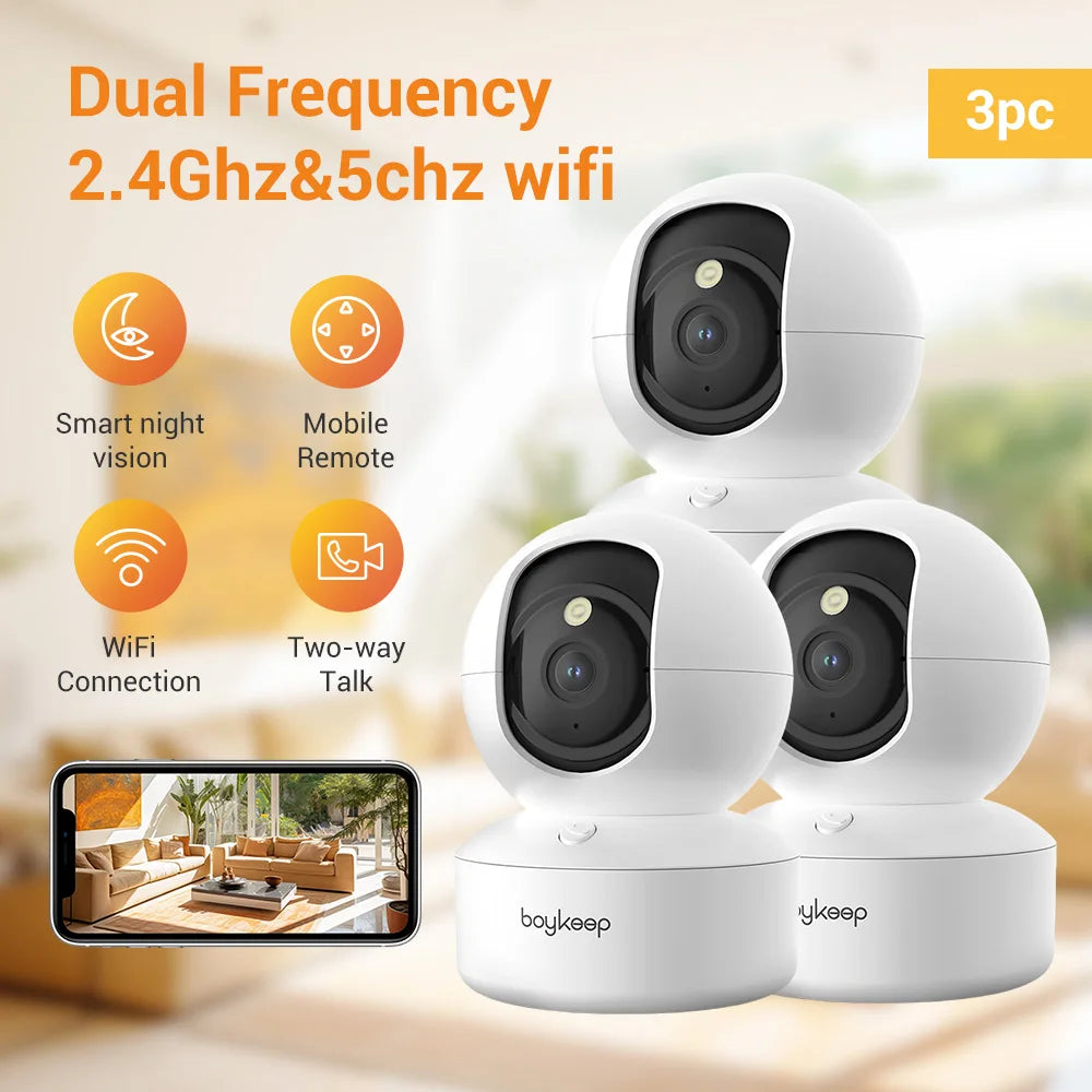 Boykeep 3PCS 3MP Pet Camera with Phone App,5G/2.4GHz WiFi Indoor Security Baby Camera,360° Pan & Tilt, 2-Way Audio, Night Vision