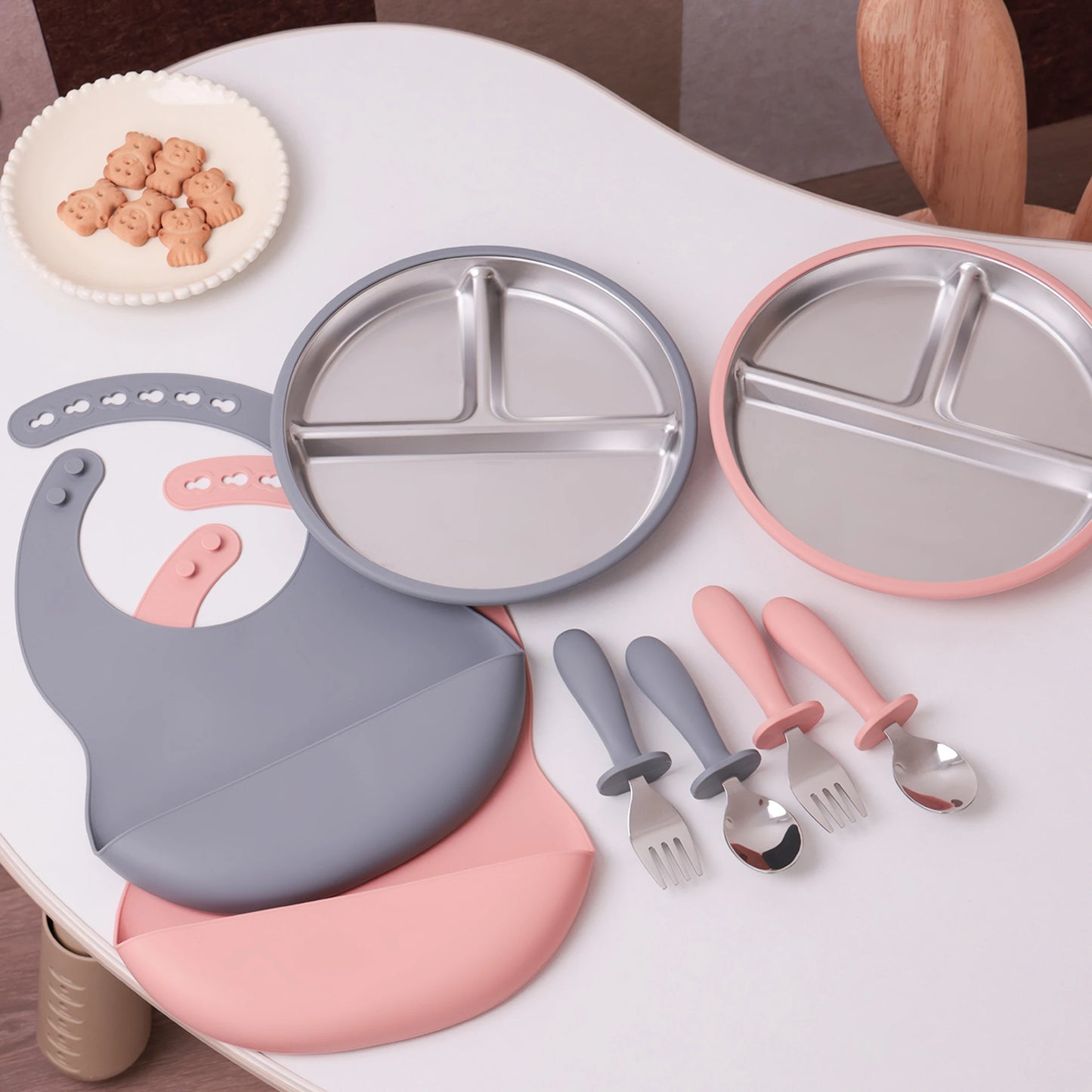 Premium 4-Piece Baby Feeding Set - Stainless Steel & Silicone Tableware