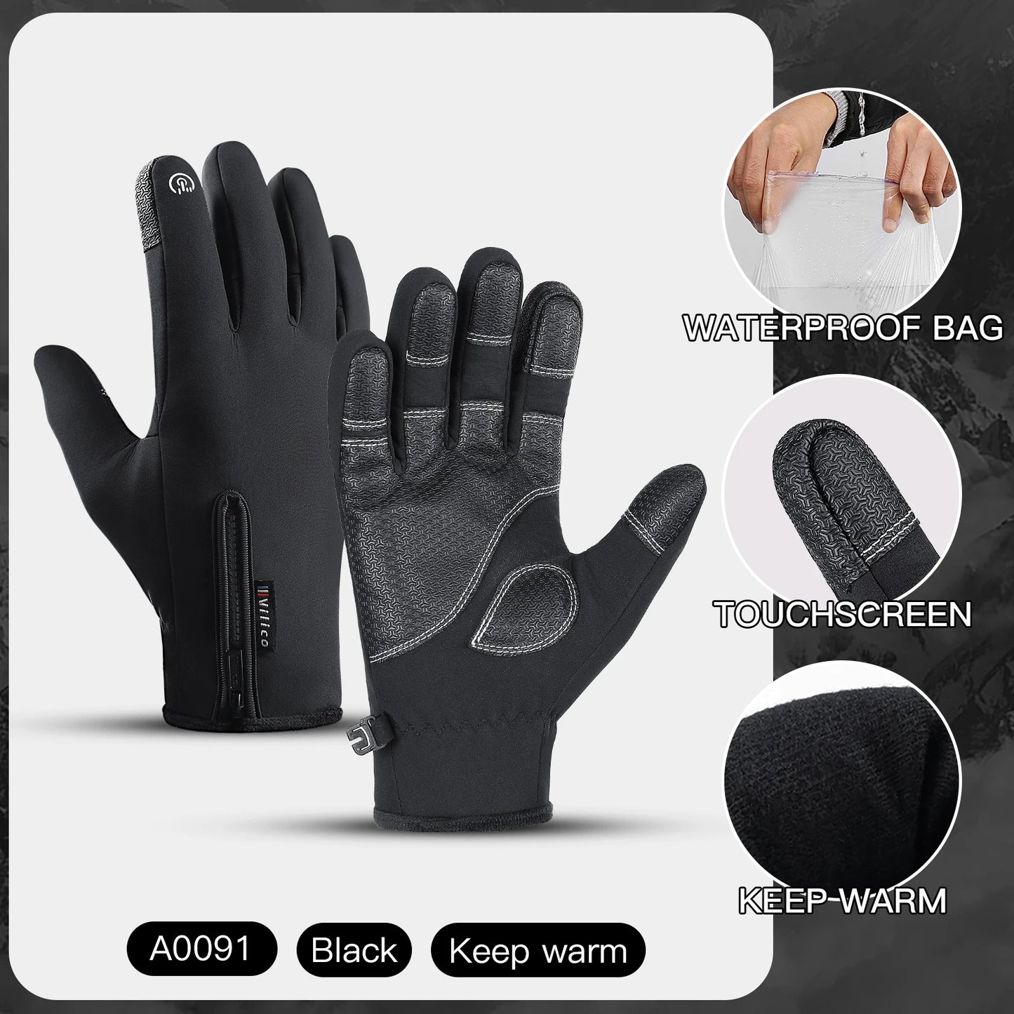 Outdoor Winter Cycling Skiing Gloves Black Waterproof Warm Touchscreen Anti-slip Mountaineering Motorcycle Ski Gloves