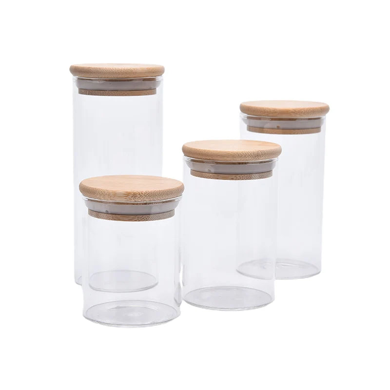 Glass Storage Jar with Bamboo Lid - Airtight Kitchen Container for Coffee, Grains & Dry Foods