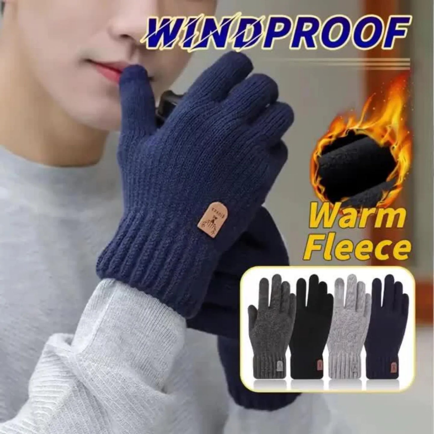 Winter Cycling Gloves Thermal Alpaca Wool Touch Screen Knitted Skiing Gloves Windproof Anti-Cold Hiking Running Sport Gloves