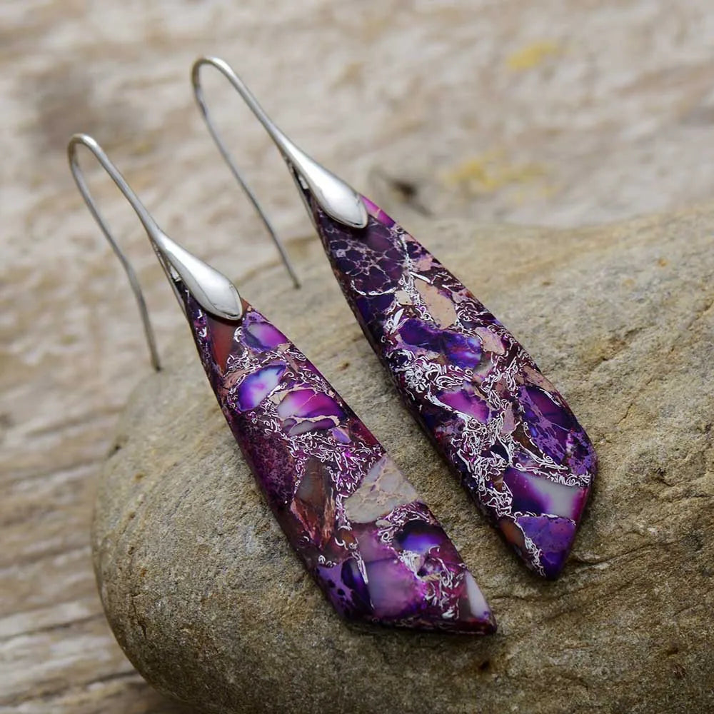 Premium Bohemian Natural Stone Drop Earrings - Geometric Pendant Jewelry