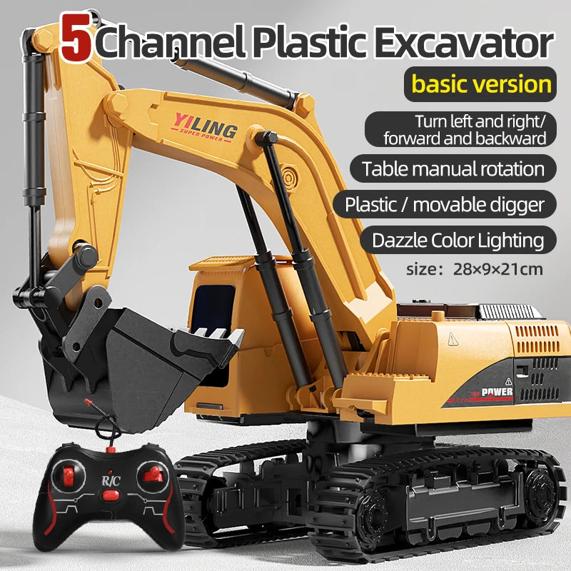 Premium RC Excavator - Alloy Remote Control Construction Vehicle with Lights