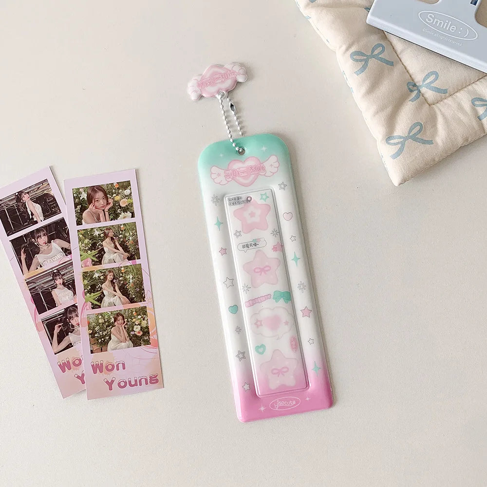 Ins Style Cute Angel Heart 4 Grid Card Holder Korea Idol Mini Card Storage Pendant Sets Life 4 cut Card Holder Bookmark Holder