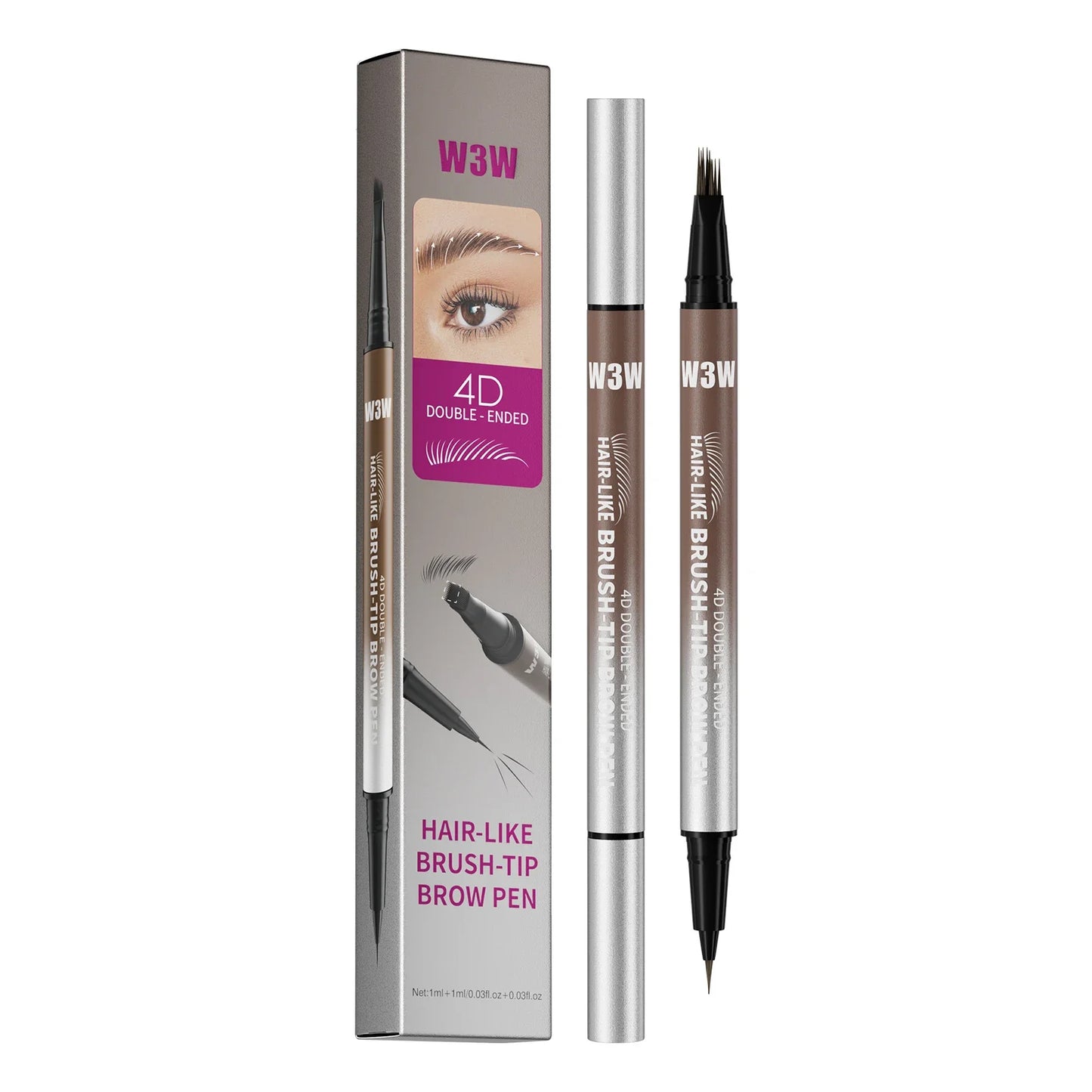Dual Ended Eyebrow Pencil Waterproof Highly Pigmented Long Lasting Non Smudge 4D Microblading Effect 2 in 1 Liquid Pen