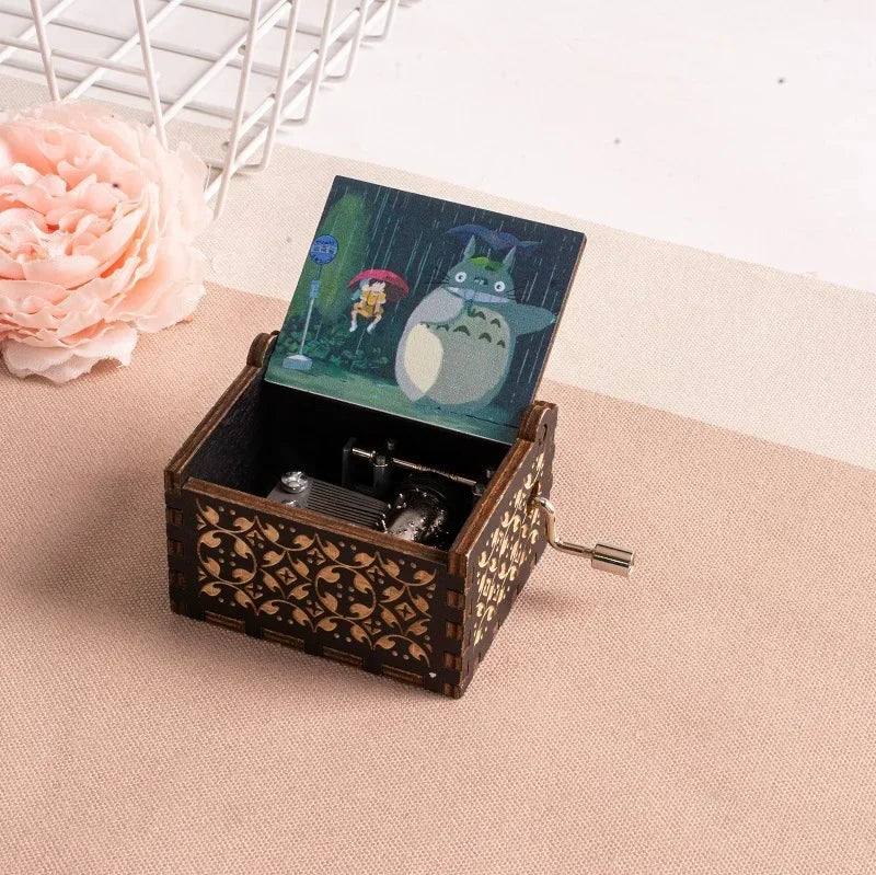 New Hot Wooden painted music box decoration, light luxury wooden hand cranked music box