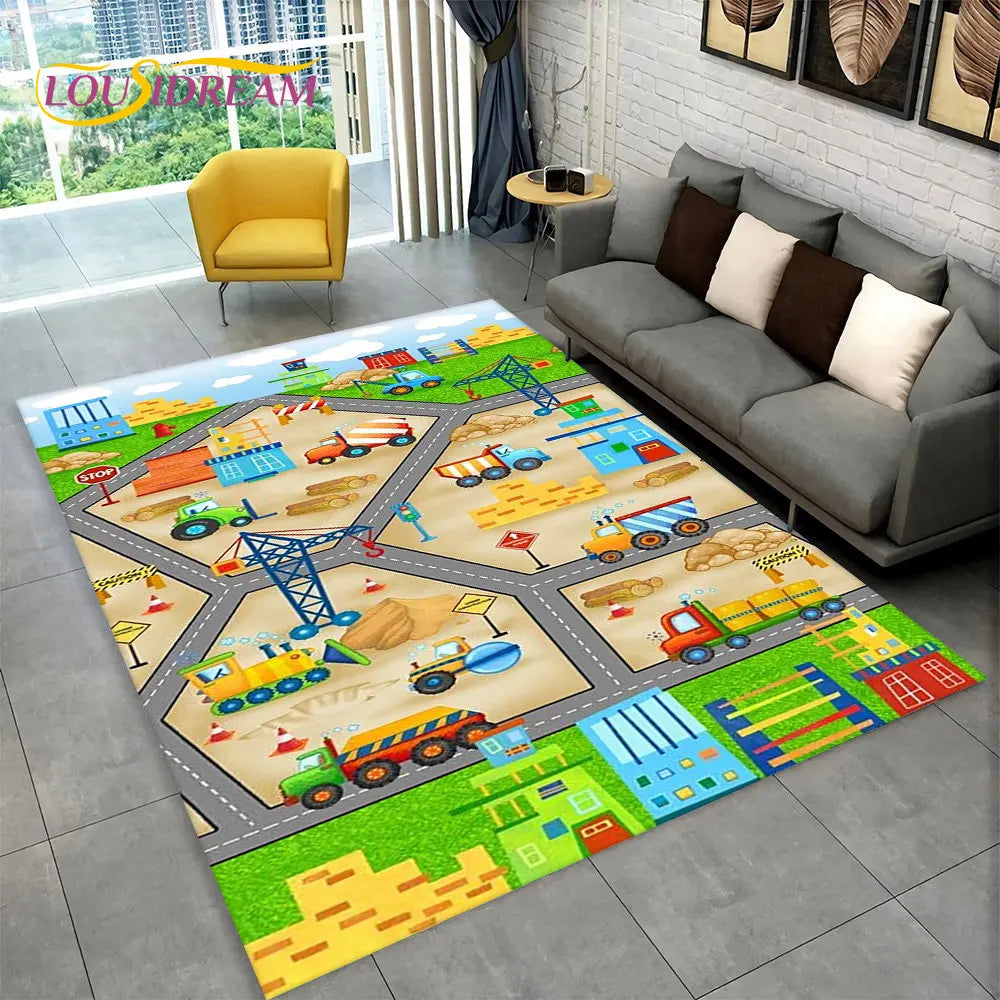 Child Playmat Highway City Traffic Playroom Area Rug Large,Carpet Rug for Living Room Bedroom Decor,Kids Play Non-slip Floor Mat