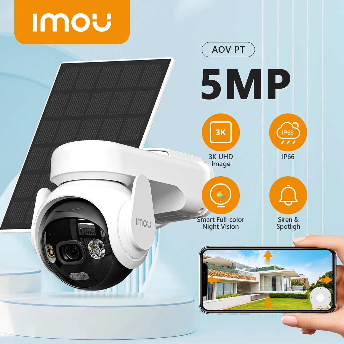 IMOU AOV PT 5MP Solar Security Camera - 360° PTZ 4G/WiFi Outdoor Camera with Auto Tracking