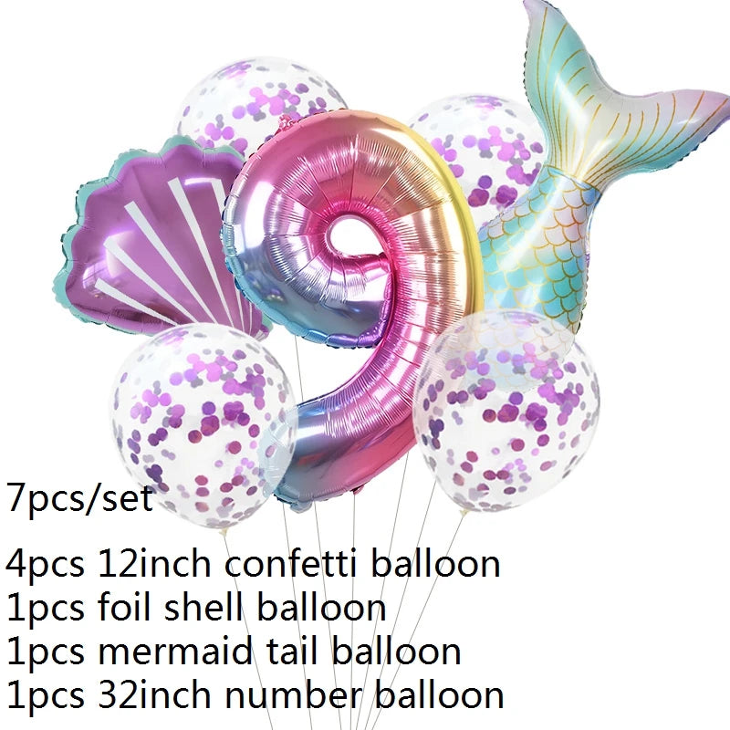 Number Balloons with Confetti Mermaid Balloons for Girls Birthday Party Decorations 1 2 3 4 5 6 7 8 9 Years Old Birthday Decor