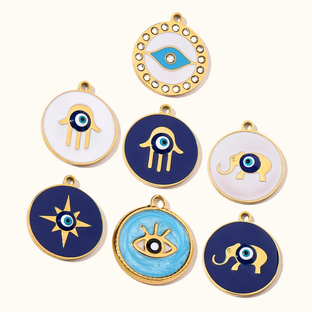3pcs/Lot Enamel Elephant Hamsa Hand Stainless Steel DIY Charms Turtle Bee Neaclace Pendant Jewelry Accessory