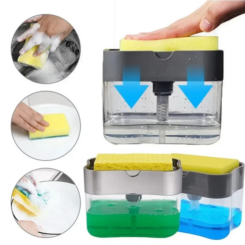 Automatic Soap Dispenser - 380ml Kitchen Dish Soap Pump with Sponge Holder