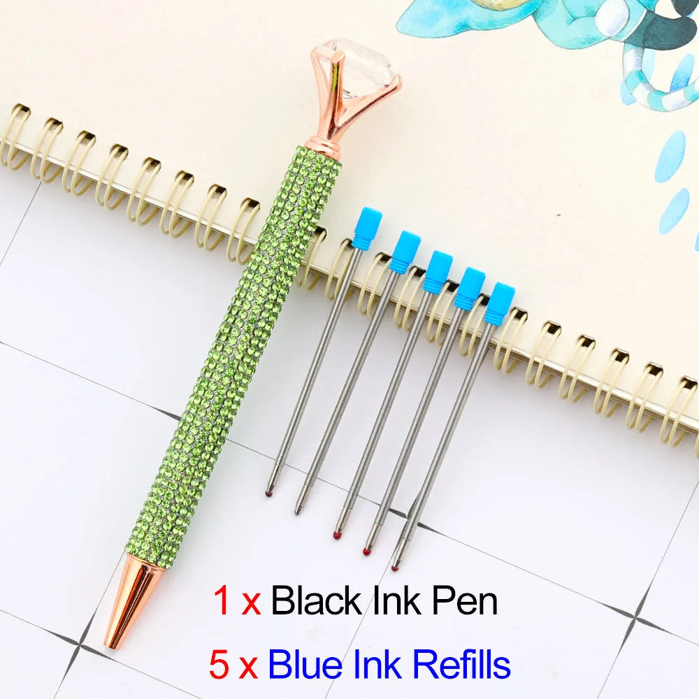 Lytwtw's Luxury Gold Ballpoint Pen Big Diamond Wedding Rose,Metal Stationery School Supplies  1 PCS Pen +5 PCS Refills
