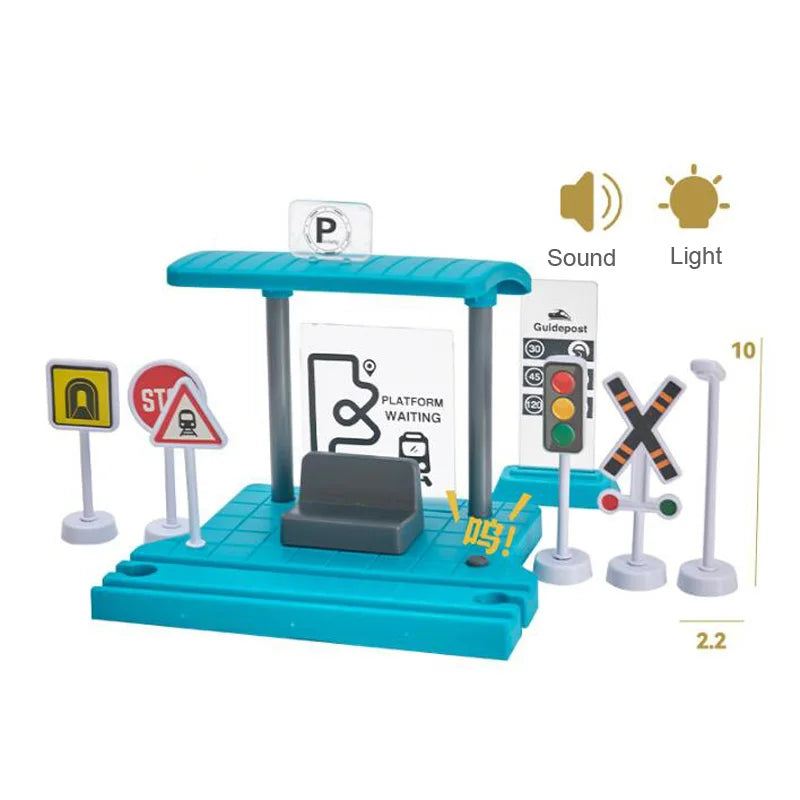Toddlers Toys Wooden Train Railway Track Accessories Barricade, Platform Track Scene Puzzle Toys For Boys & Girls