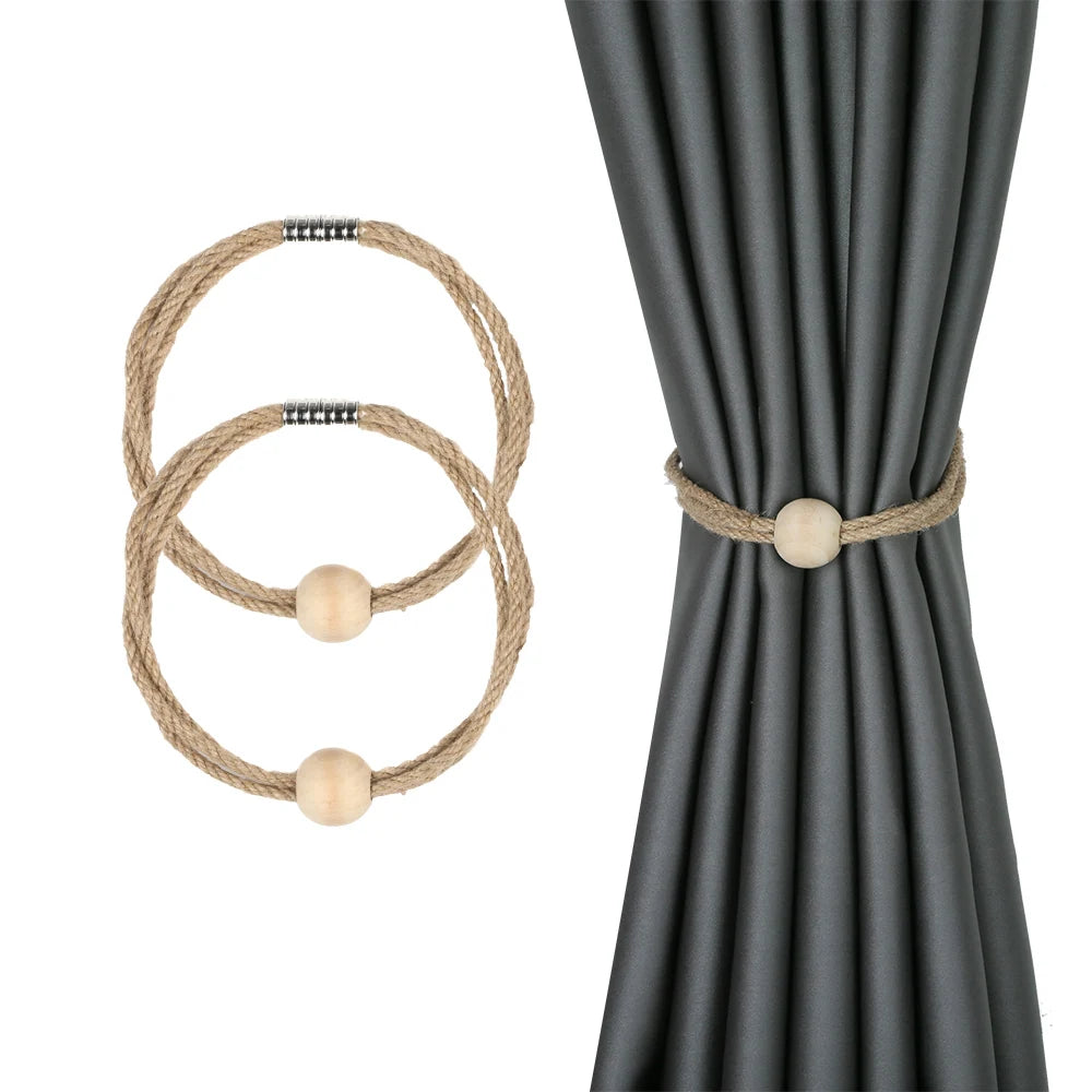 1&2Pcs Hemp Rope Magnetic Curtain Buckle Home Decoration Buckle Strap Handmade DIY Rope Curtain Tie Clip Curtain