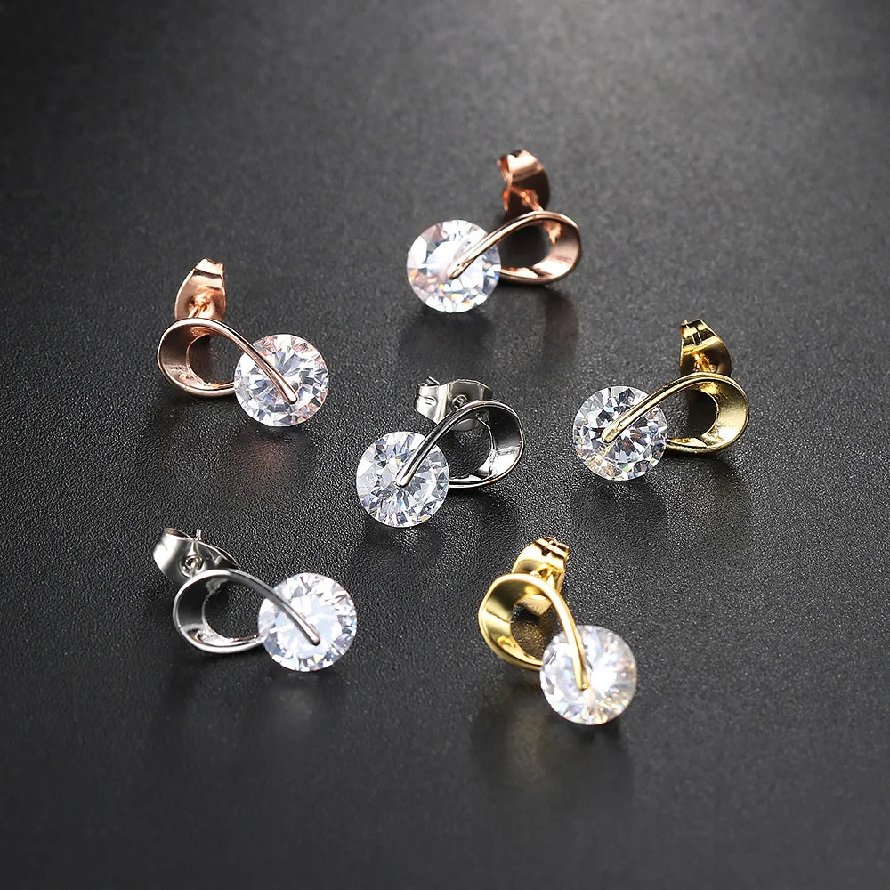Elegant Cubic Zirconia Stud Earrings - Rose Gold & Silver