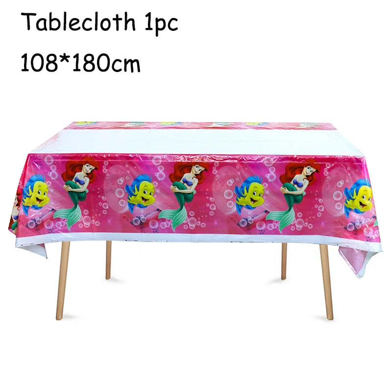 Disney Little Mermaid Theme Girl Kids First Birthday Party Decoration Disposable Tableware Plate Napkins Banner Ariel Backdrops