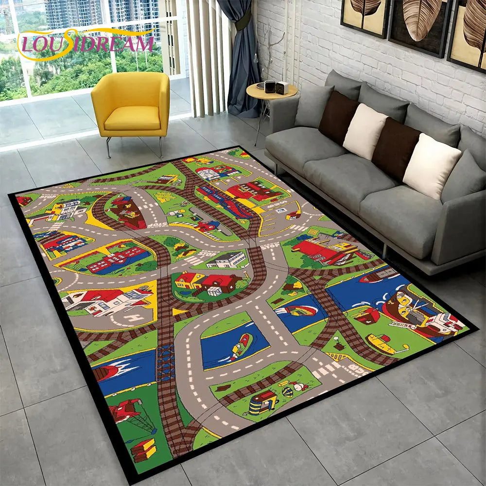 Child Playmat Highway City Traffic Playroom Area Rug Large,Carpet Rug for Living Room Bedroom Decor,Kids Play Non-slip Floor Mat