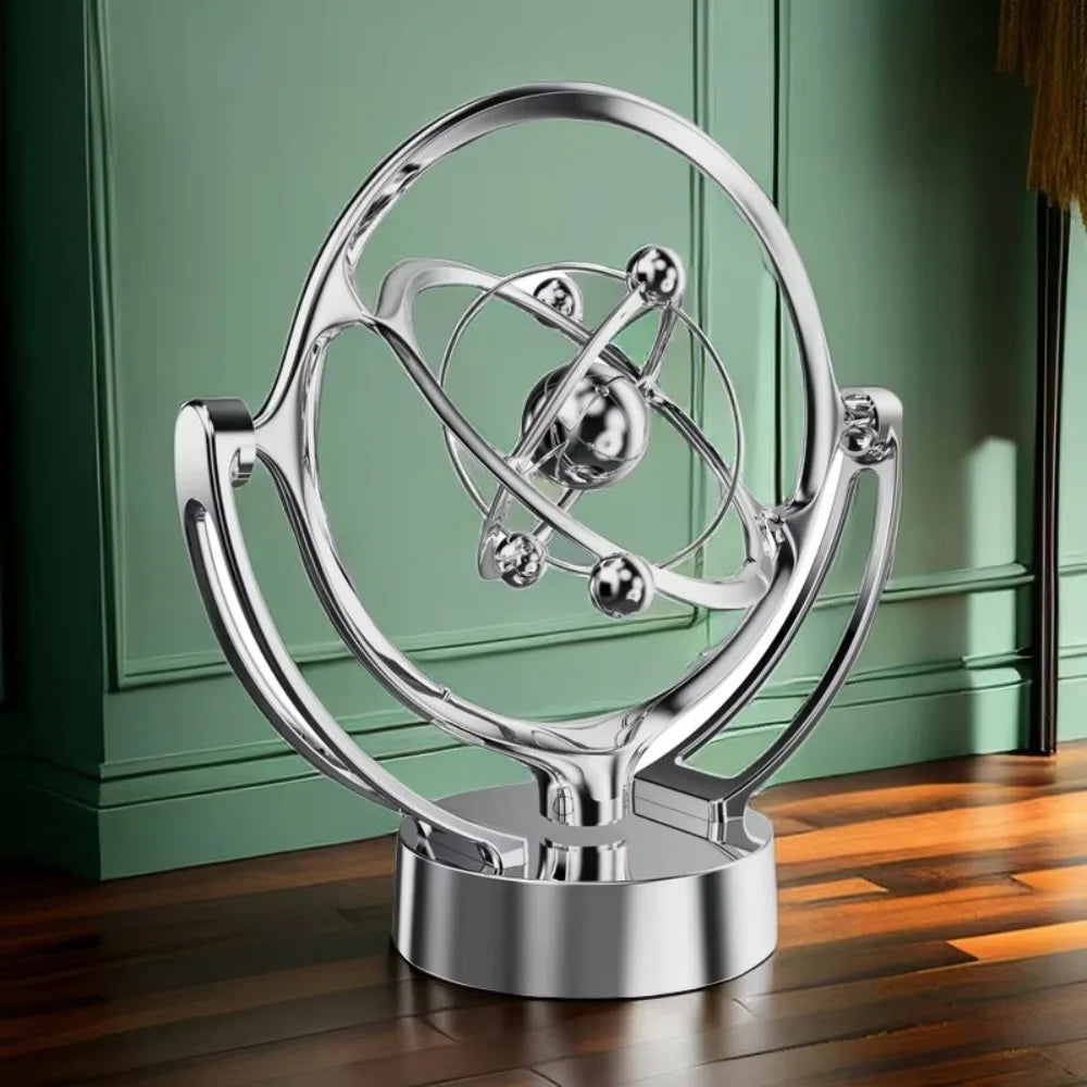 Portable Rotating Magnetic Wobbler Gold/Silver with Base Earth Perpetual Motion Model USB Battery Dual Use
