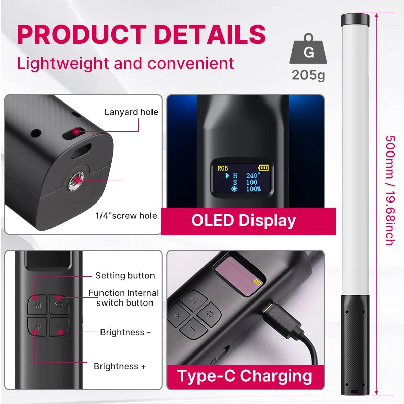 Ulanzi VL119 RGB Handheld LED Light Wand - 19.68" Professional Photography Stick Light with CRI 95+ (2500K-9000K)