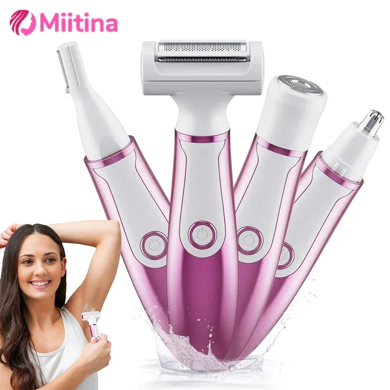 4 In 1 Electric Lady Shaver for Full Body Shaving Lady Hair Removal Epilator Painless Cordless Trimmer Razor Gifts For Women