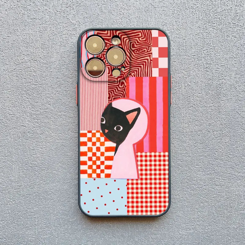 Artistic Black Cat Striped Pattern Phone Case For iPhone 15 14 Pro Max Plus 16 13 12 Mini 11 Pro Max XS X XR 17 Pro Max Covers