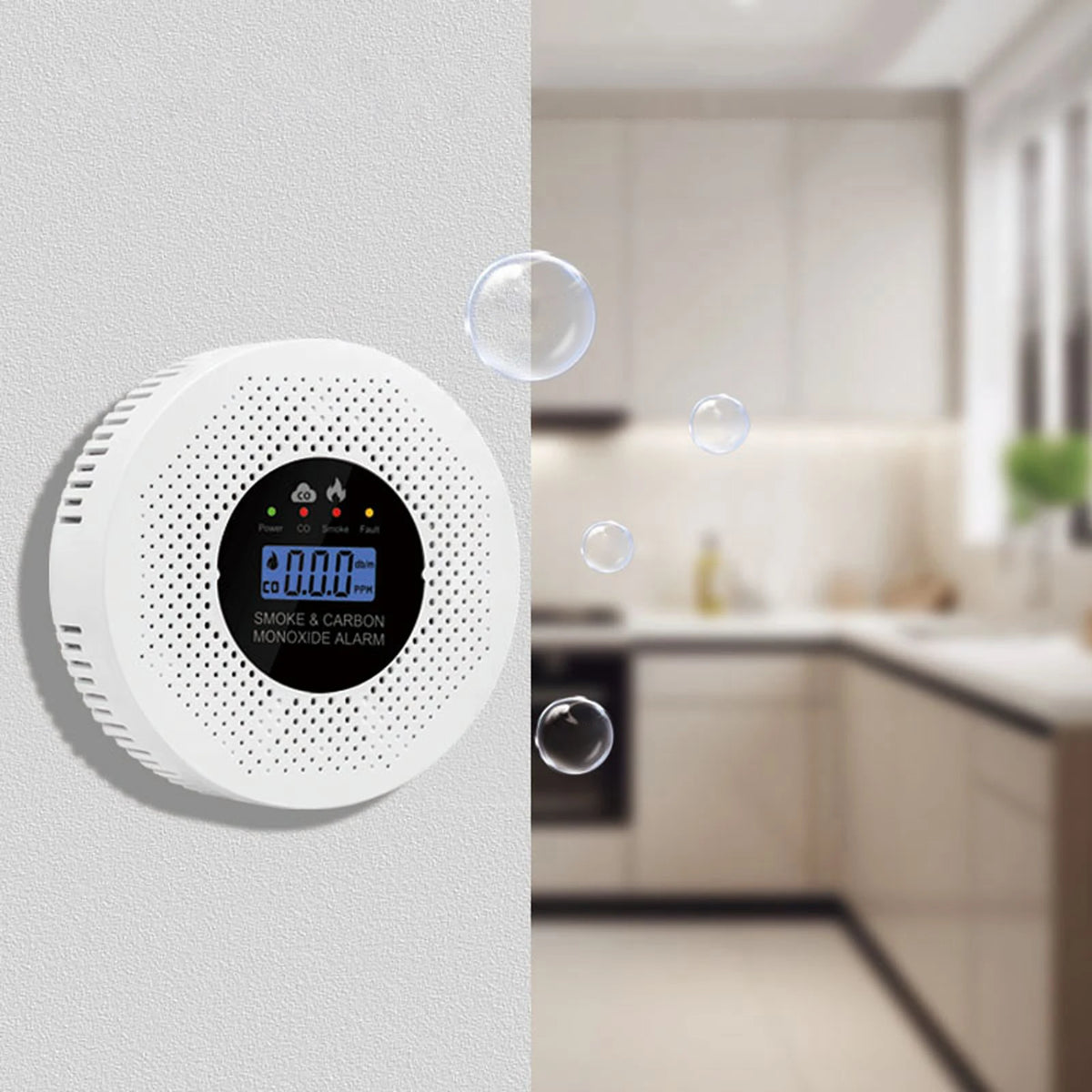 Smoke and Carbon Monoxide Detector with LCD Display Carbon Monoxide Alarm Powered by Battery for House Apartment Kitchen