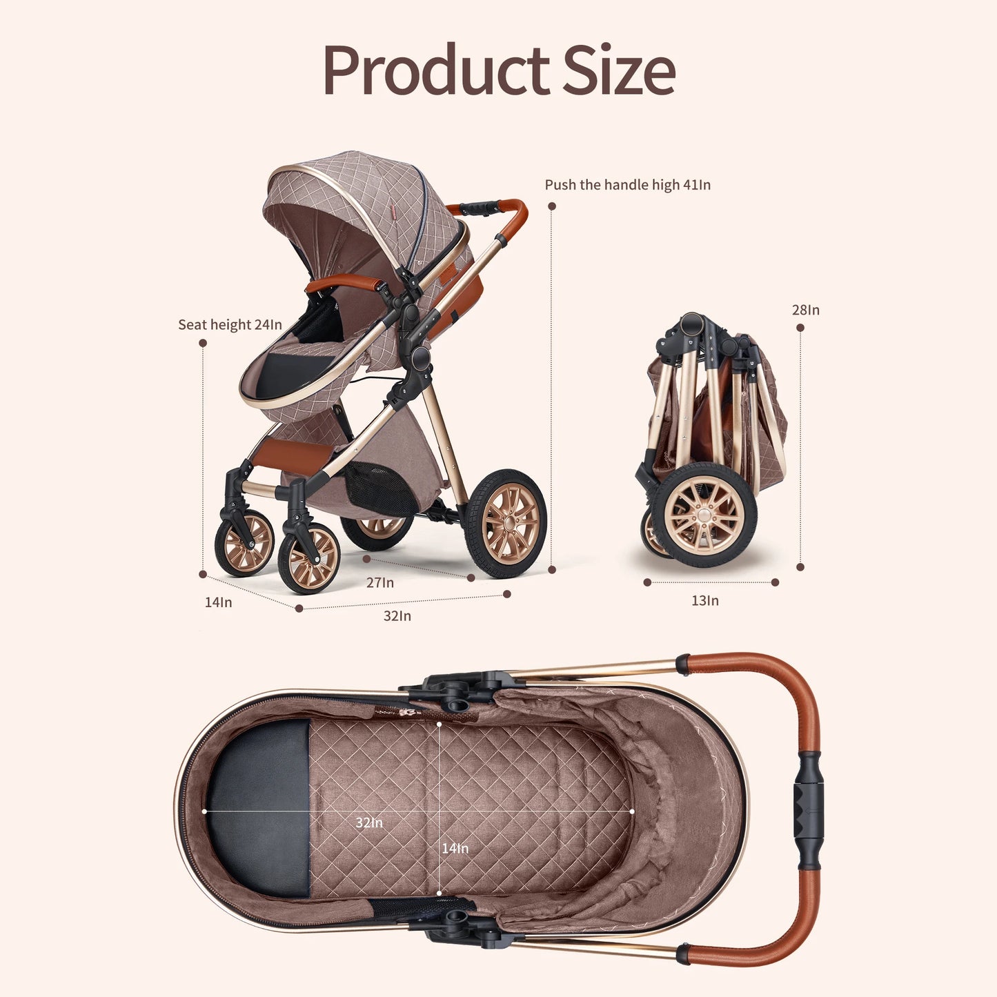 Premium 3-in-1 Luxury Baby Stroller - High Landscape Reversible Pram