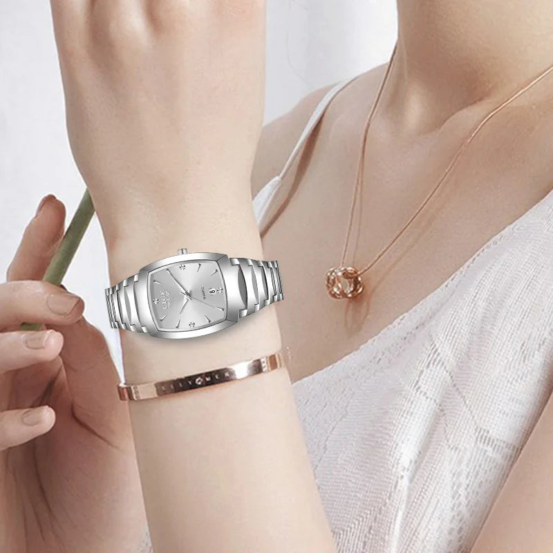 LIGE Women's Fashion Square Watches Gold Alloy Strap Luxury Ladies Quartz Wristwatches Female Diamond Scale Clock+Gift Box
