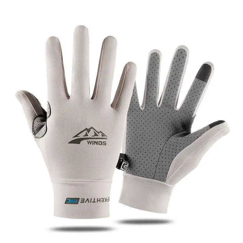 Ice Silk Gloves Breathable Lightweight Cycling Gloves Anti-Slip Sunscreen Full Finger Gloves Outdoor Fishing Driving Gloves