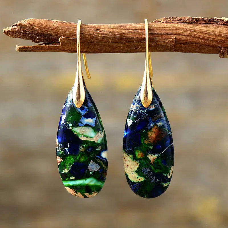 Premium Bohemian Natural Stone Drop Earrings - Geometric Pendant Jewelry