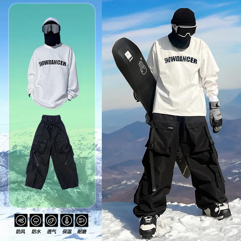 Ski Suit Multi Pocket Outdoor Ski Set Single Board Waterproof Thickened Warm Snow Pants for Men and Women