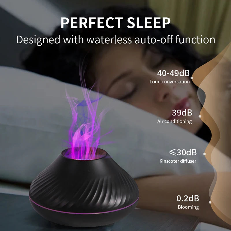 Volcanic Flame Aroma Diffuser - 130ml USB Essential Oil Humidifier with LED Night Light