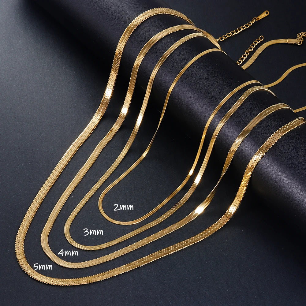 316L Stainless Steel Snake Chain Necklace - Gold Herringbone Choker
