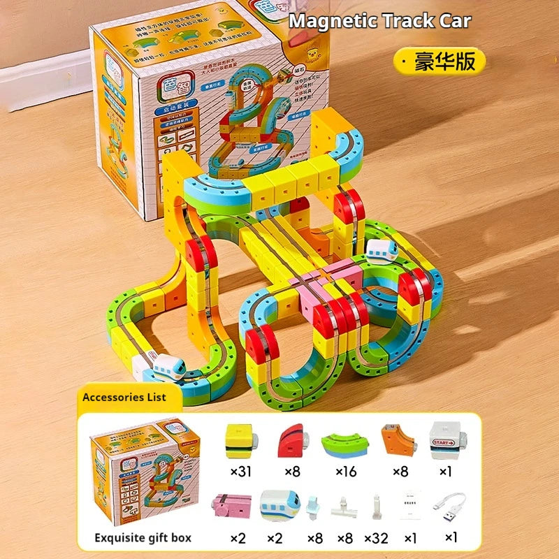 New Children'S Educational Electric Magnetic Levitation Train Track Cube 3d Boy Diy Magnetic Assembly Toys Train Car Xmas Gifts