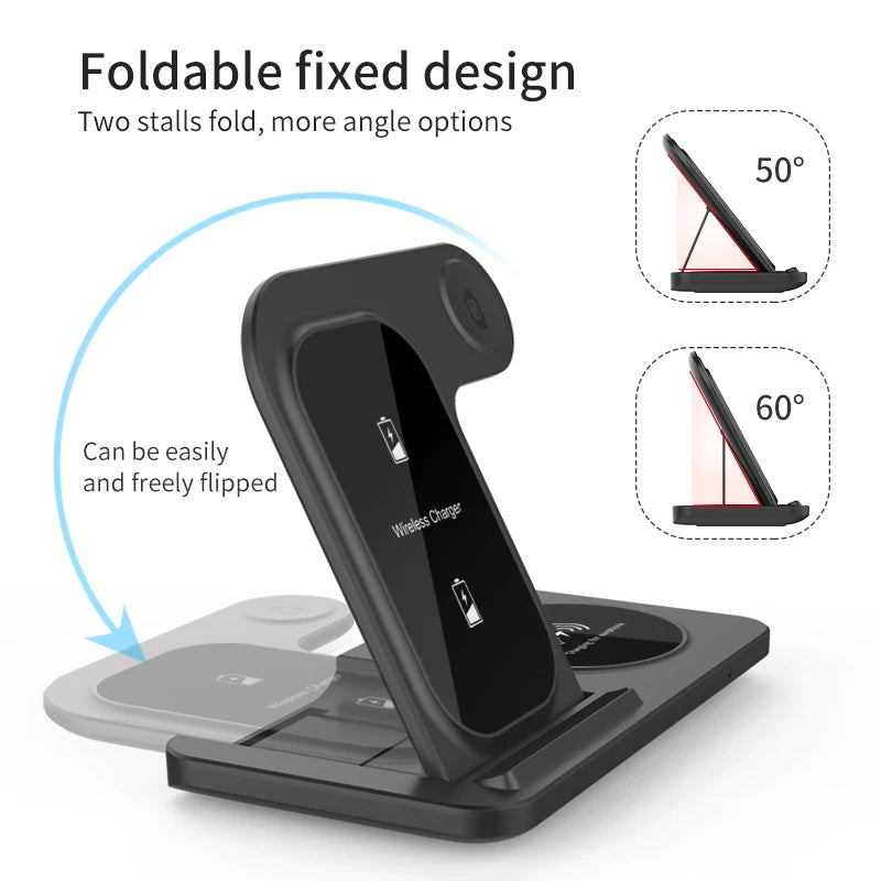 Premium 3-in-1 Wireless Charging Station - Fast Charger for iPhone, Watch & AirPods