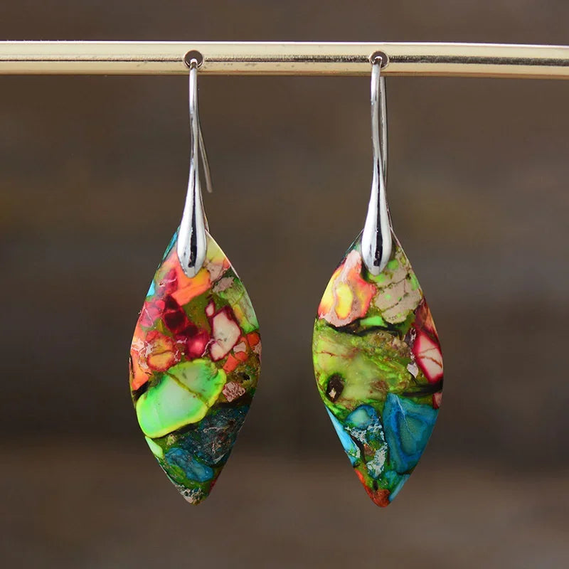 Premium Bohemian Natural Stone Drop Earrings - Geometric Pendant Jewelry