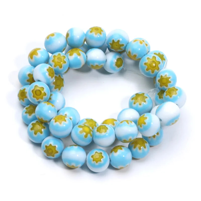 46pcs 8mm Murano Lampwork Flower Round Glazed Glass Beads For Jewelry Making Diy Bracelet Necklace Handmade Crafts Accessories