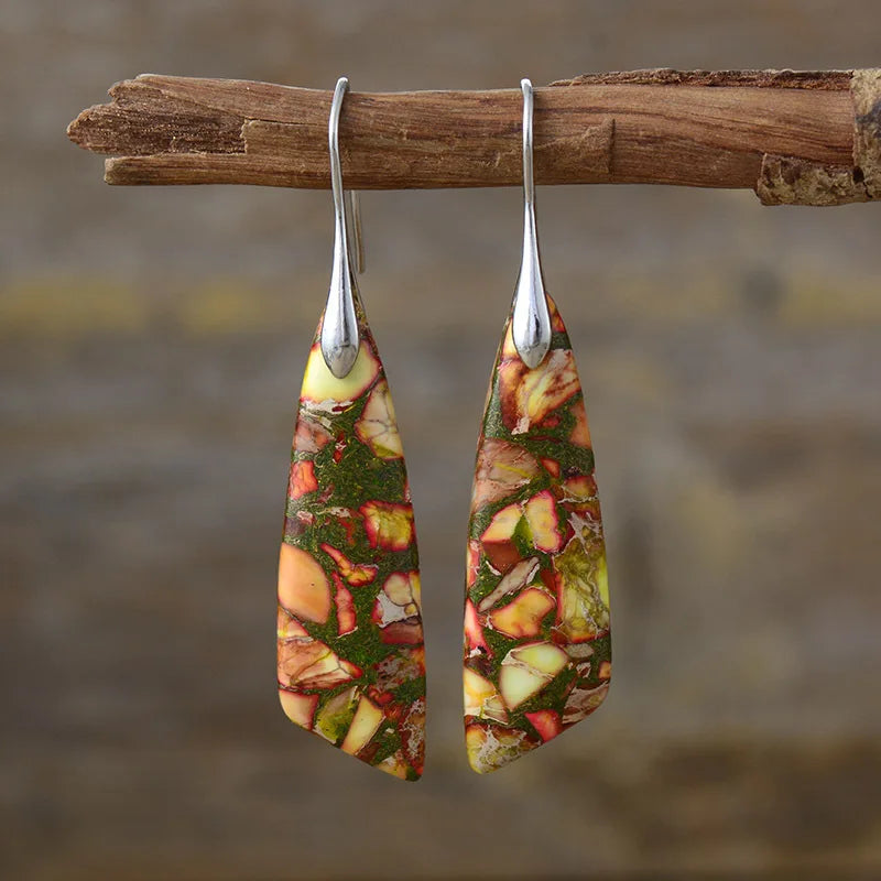 Premium Bohemian Natural Stone Drop Earrings - Geometric Pendant Jewelry