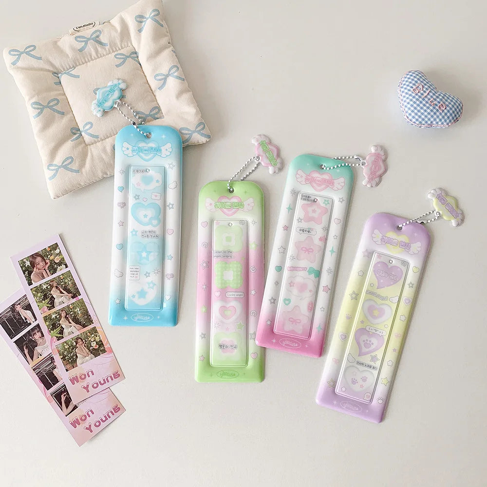 Ins Style Cute Angel Heart 4 Grid Card Holder Korea Idol Mini Card Storage Pendant Sets Life 4 cut Card Holder Bookmark Holder