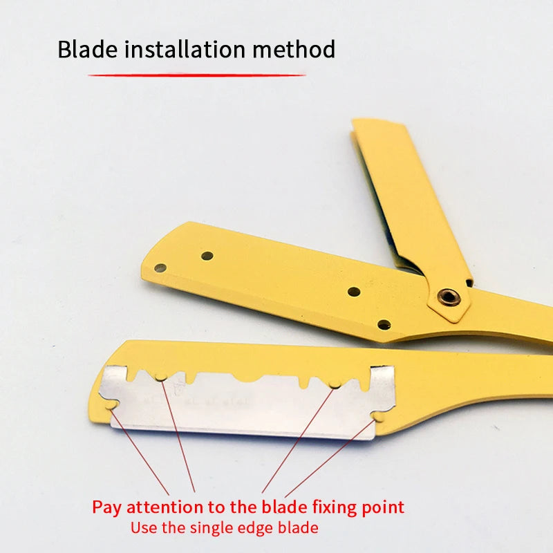 Men's Straight Hairdresser Razor Hair Removal Shaving Armpit Hair Pubic Hair Folding Razor Hair Removal Tool (Without Blade)