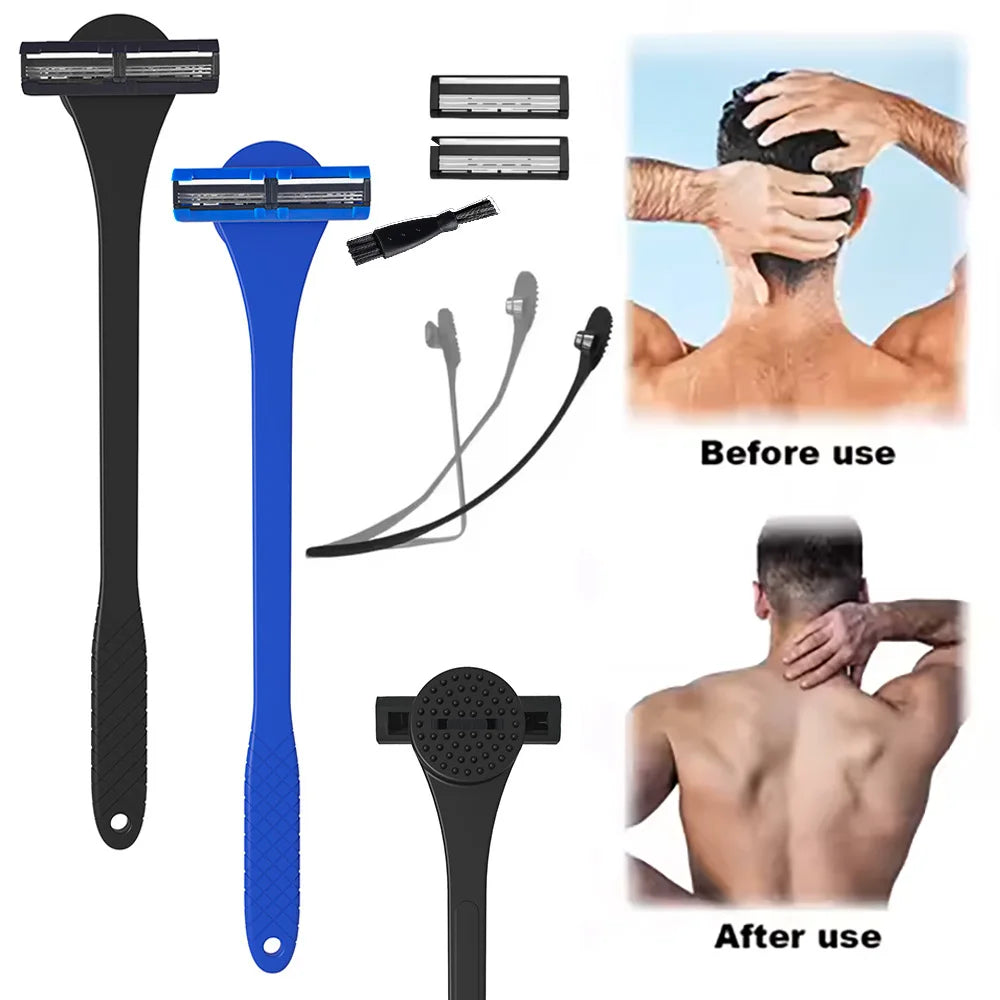 Men's 2-in-1 Silicone Back Shaver Scrubber Razor with Three Layers for Efficient Back Hair Removal Shaving Tool