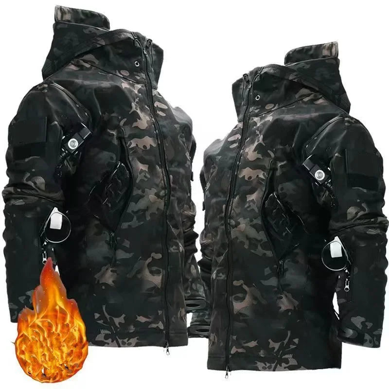 5XL 6XL Tactical Soft Shell Hooded Fleece Men Winter Windproof Waterproof Warm Coats Outdoor Multi-pocket Jacket