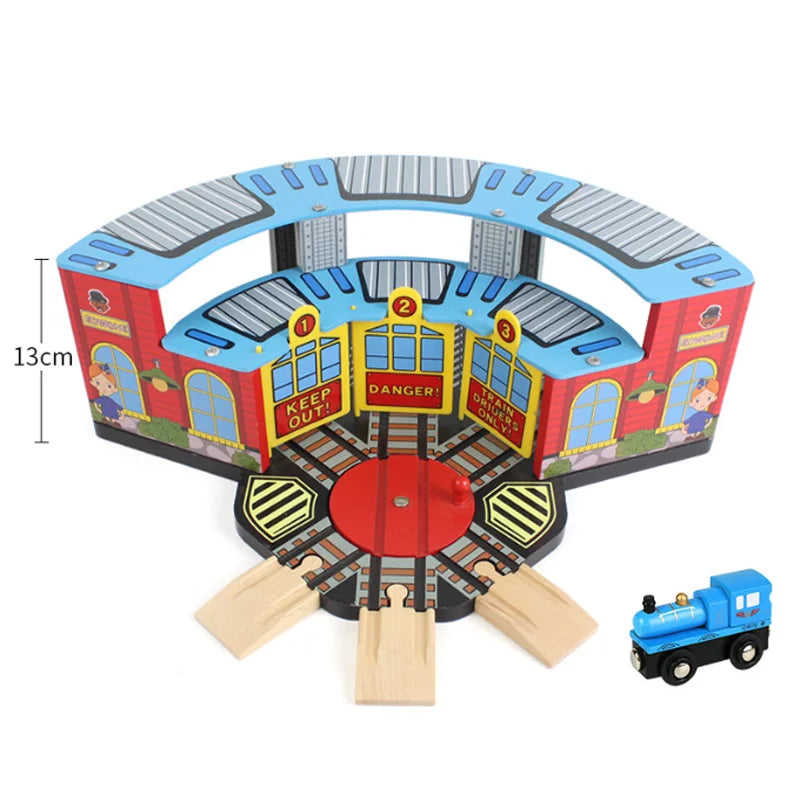 Wooden Train Track Accessories Garage Series Track Scene Toy For Children Fit All Brands Railway Christmas Gift For Toddler