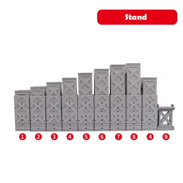 26pcs Wooden Train Tracks Accessories Wood Spiral Tracks with Plastic Bridge Piers Wood Track Toys for Children Gifts
