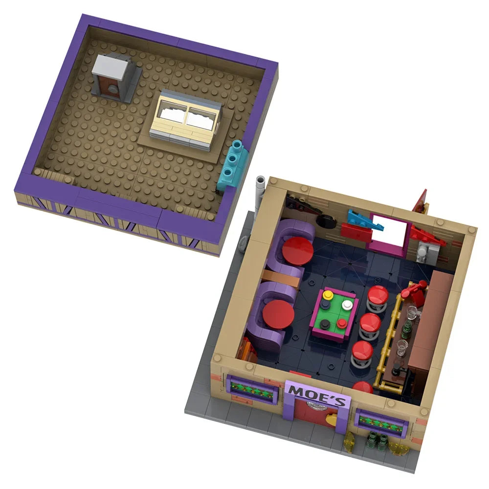 Gobricks MOC Simpsoned Modular Moe's Tavern Building Blocks Springfield’s Venue Modular Moe's Tavern Bar Bricks Model Toys Gift