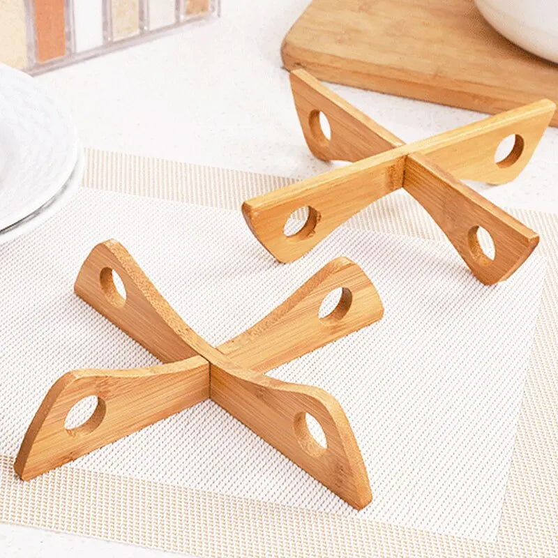Wooden Cross Tray Holder - Anti-Heat Table Mat for Kitchen & Dining